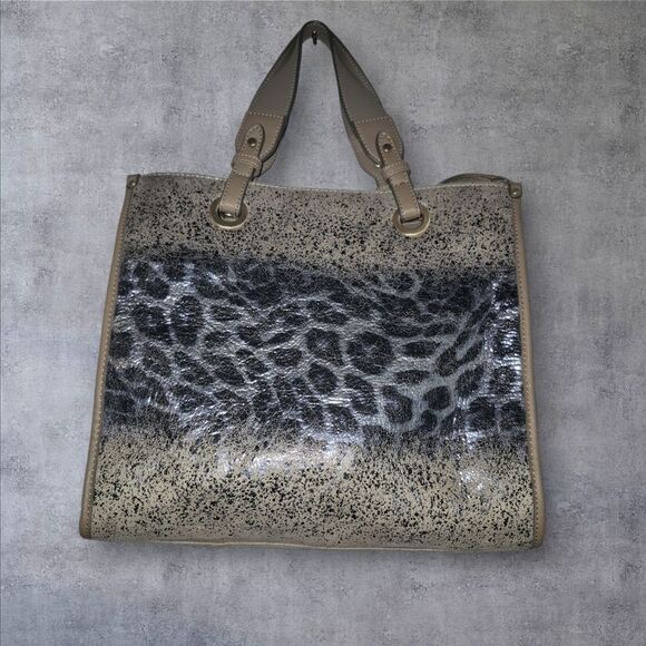 Sondra Roberts Squared Animal Print Taupe Crossbody Tote Bag - Picture 1 of 11